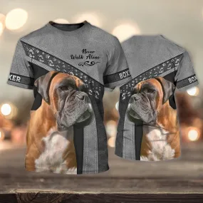 3D Dog T Shirts, Boxer Love Grey Never Walk Alone All Over Print T-Shirt, Gift For Pet Loves