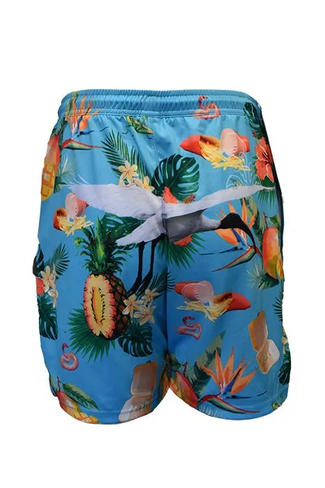 Adult Sun Safe Hawaiian Shorts - Bin Chicken Aqua Blue