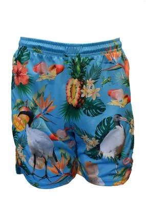 Adult Sun Safe Hawaiian Shorts - Bin Chicken Aqua Blue