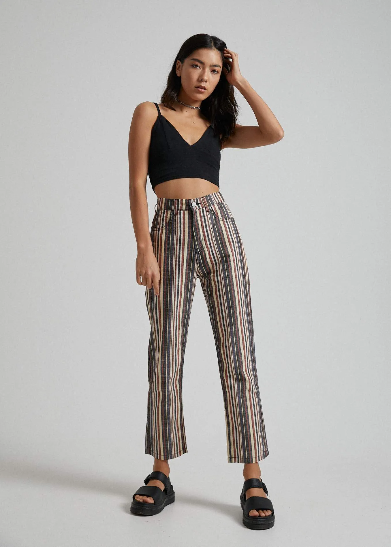 Afends Womens Shelby Stripe - High Waist Wide Leg Pants - Multi