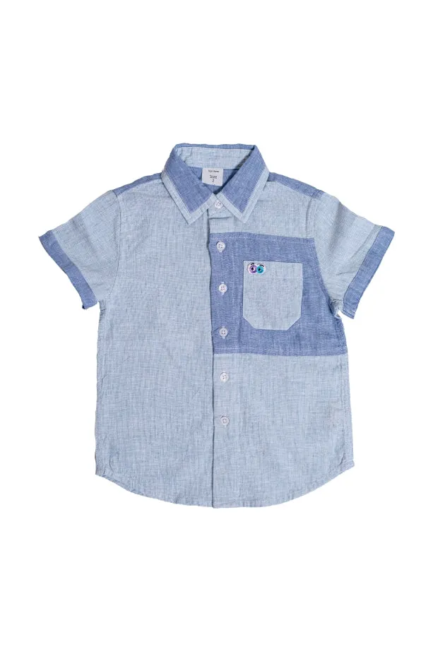 Boys Teal Dolphin Patched Shirt