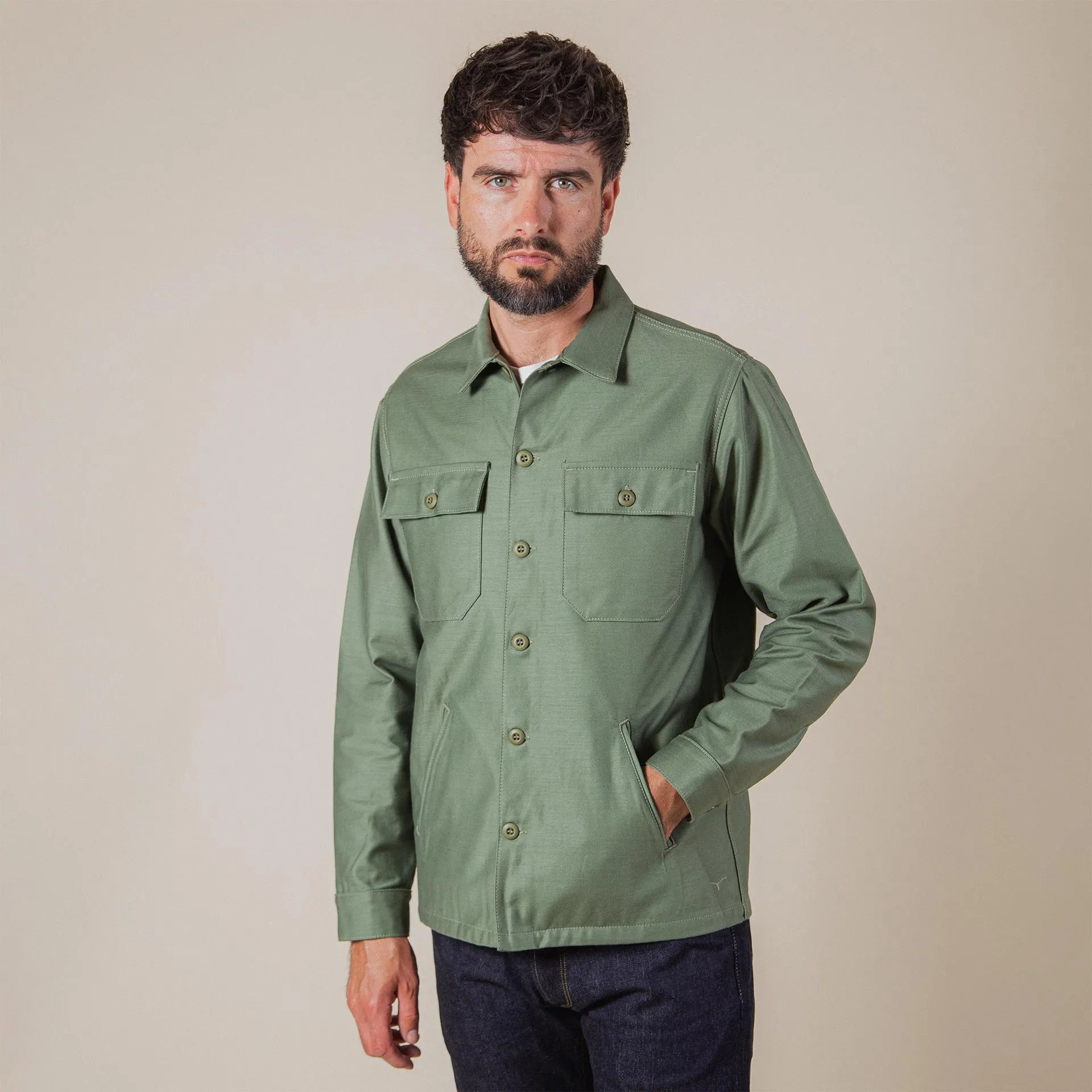 BWS-03 MILITARY OVERSHIRT 10 oz. army green military twill