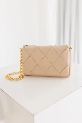 Clarissa Quilted Faux Leather Crossbody Beige