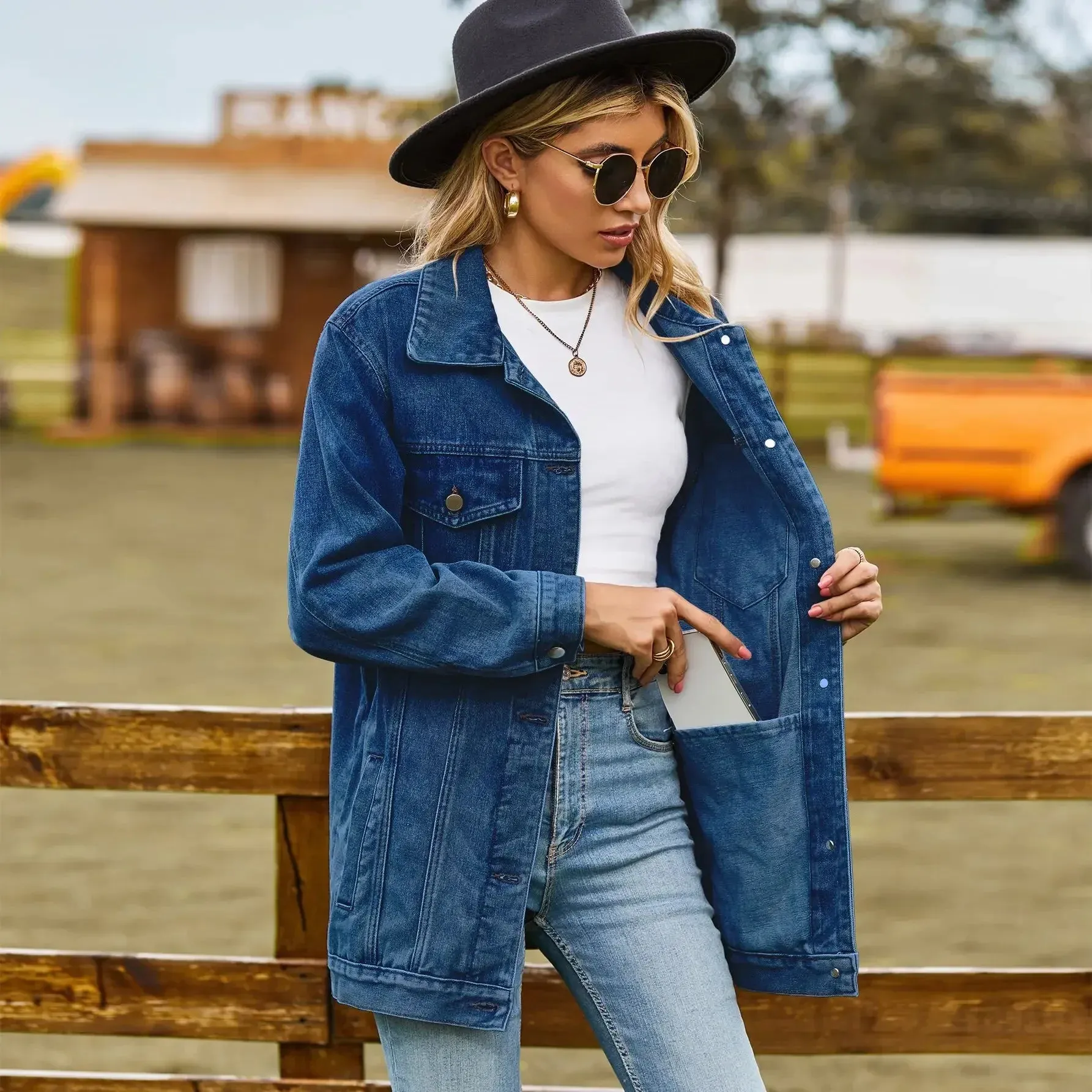 Classic Denim Jacket Women Fashion Loose Mid Length Jeans Casual Female Coat