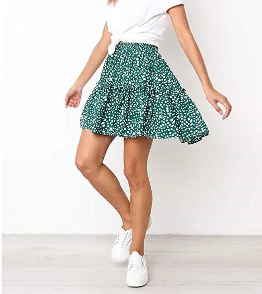 Classic Tie Front High Waisted Elastic Waist Ruffle Skirt