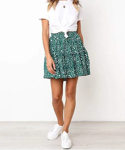 Classic Tie Front High Waisted Elastic Waist Ruffle Skirt