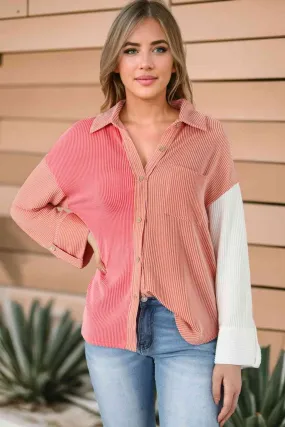 Color Block Drop Shoulder Shirt with Pocket