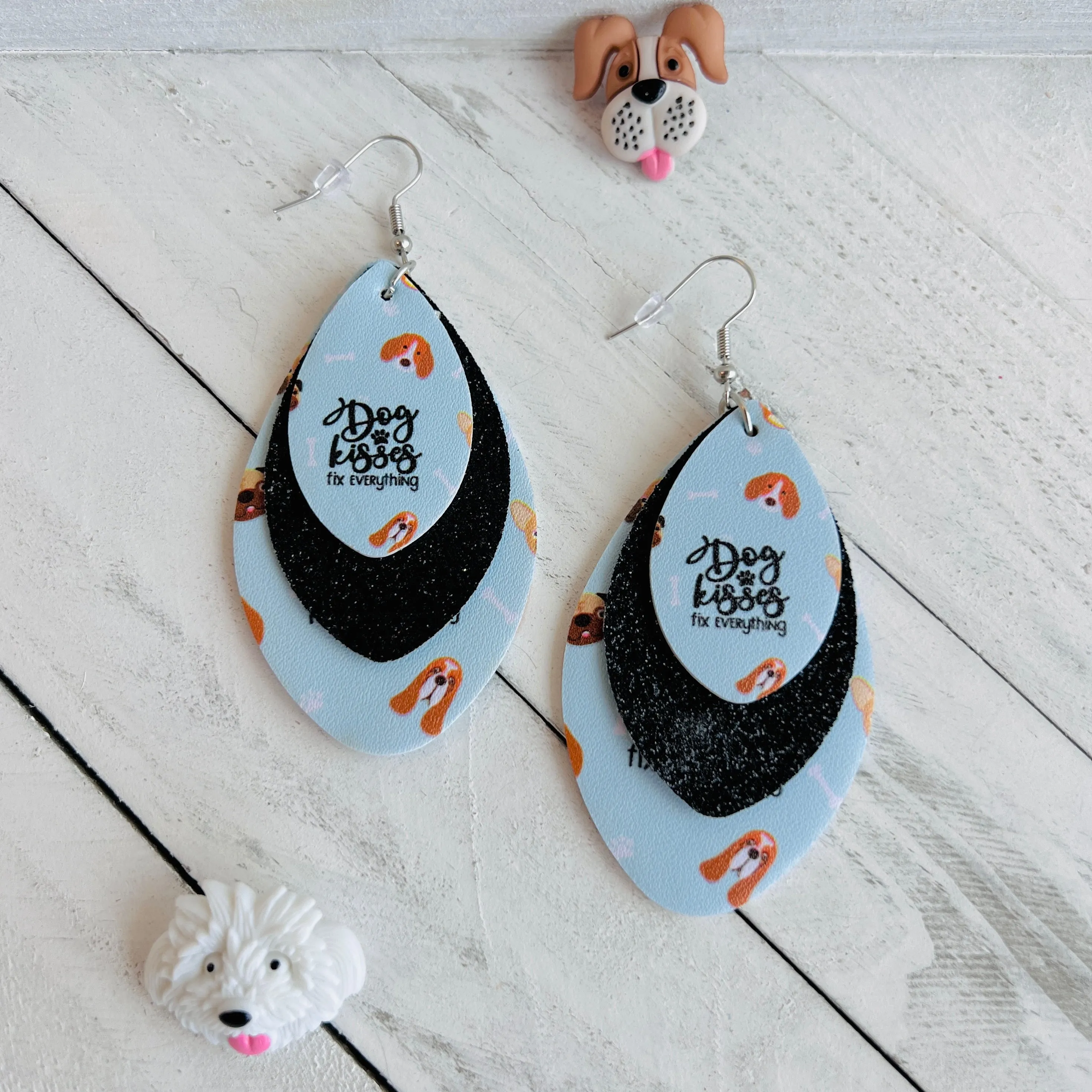 Dog Kisses Faux Leather Teardrop Ear Bling Two Styles Available