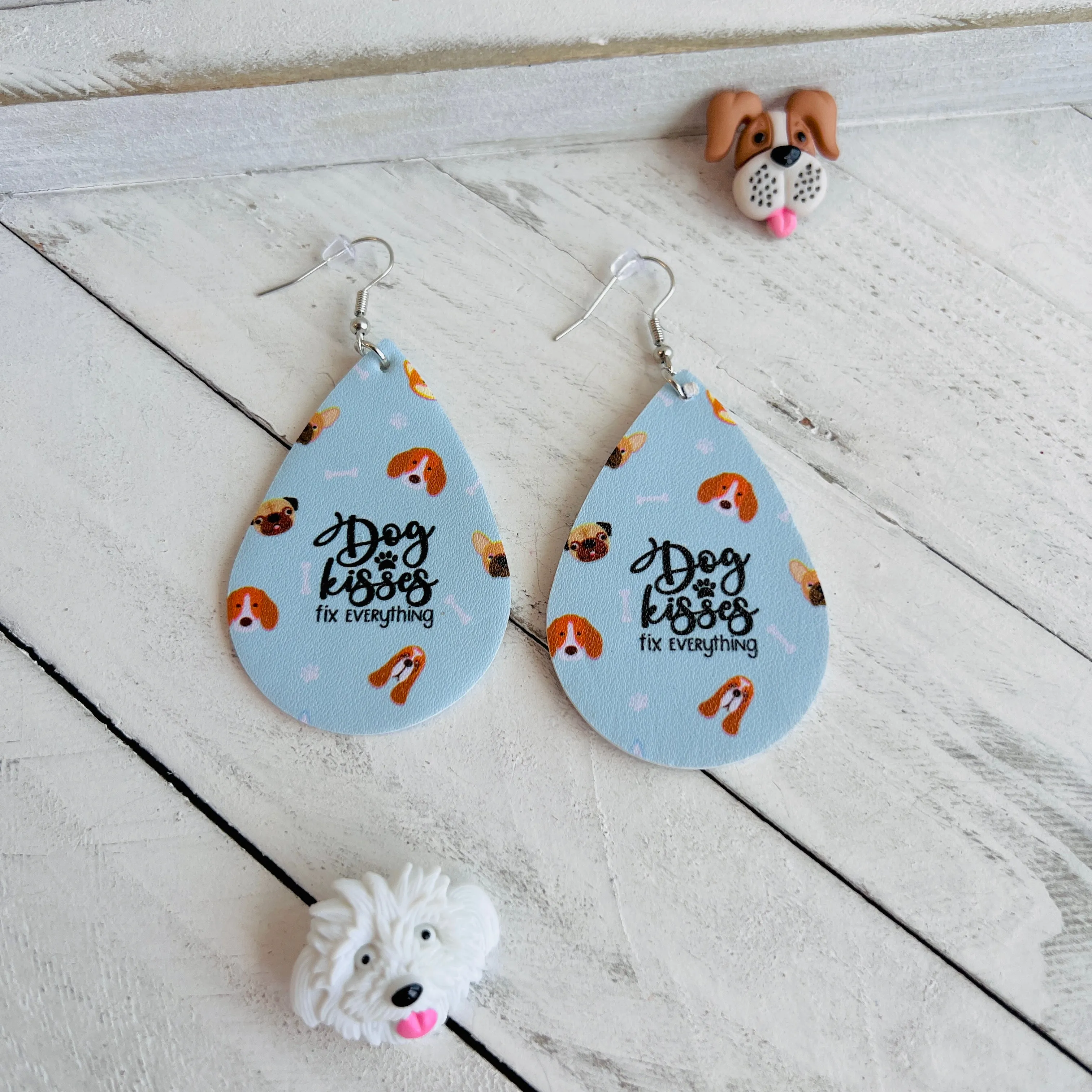 Dog Kisses Faux Leather Teardrop Ear Bling Two Styles Available