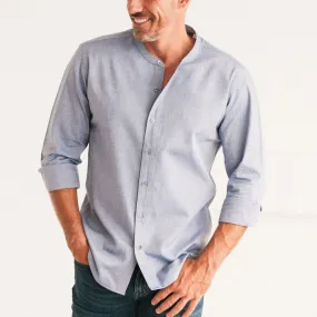 Essential Band Collar Button Down Shirt - Navy Cotton Oxford