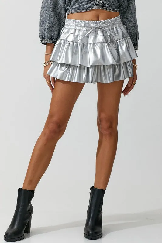 Flounce Leather Skort