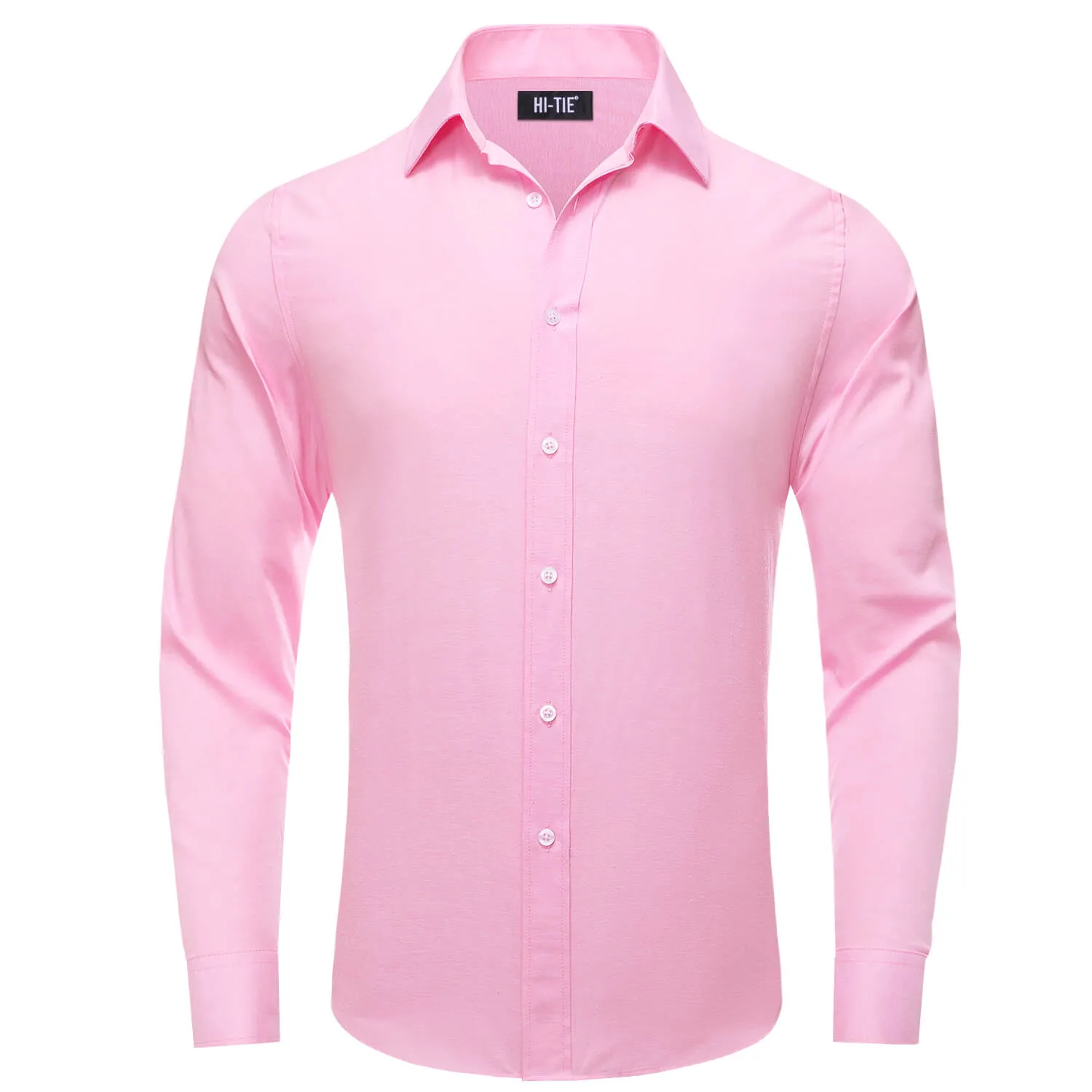 Hi-Tie Button Down Shirt Light Pink Solid Silk Men's Dress Shirt