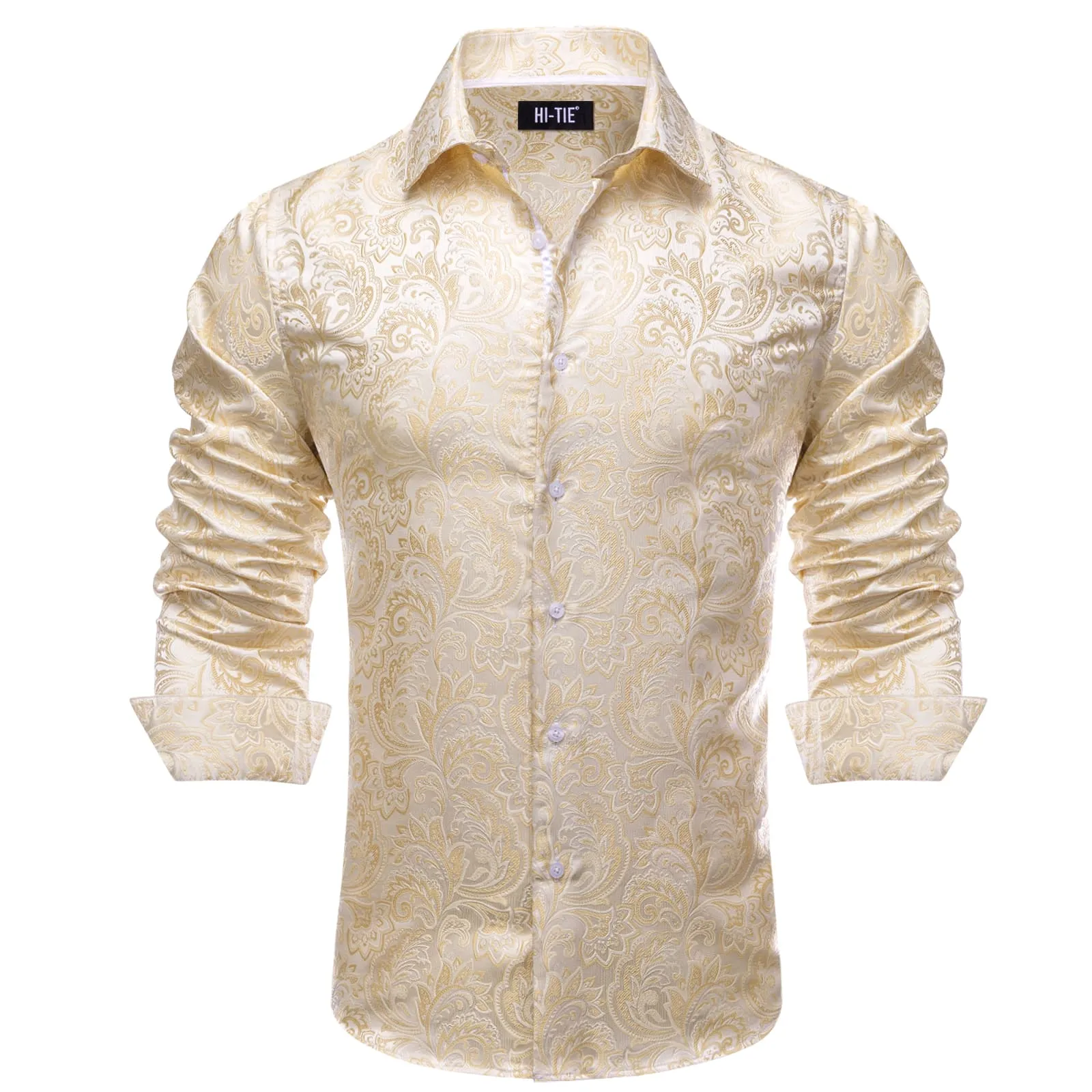 Hi-Tie Long Sleeve Shirt Champagne Paisley Winsdor Collar Men's Shirt