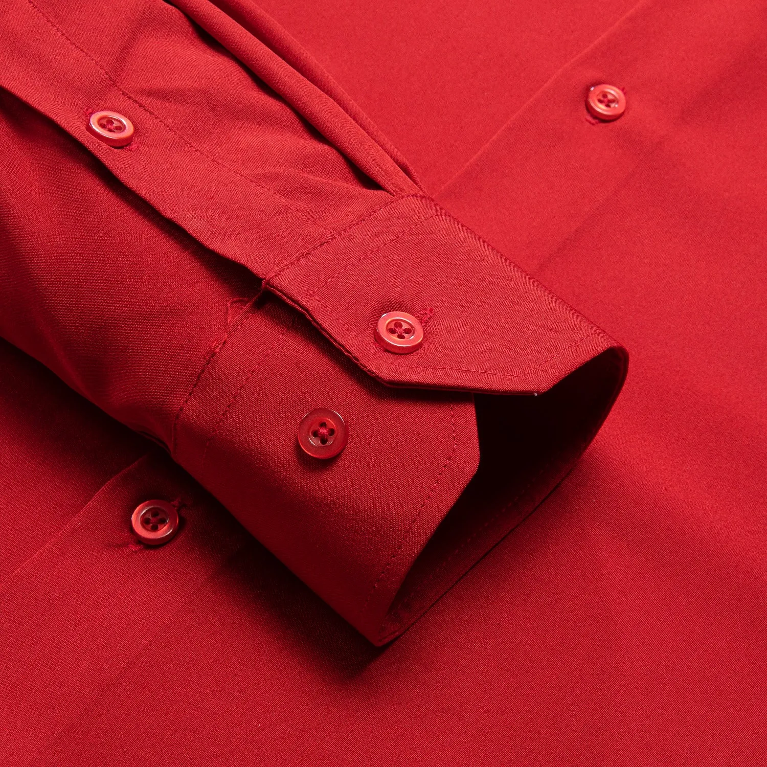 Hi-Tie Luxury Red Solid Men's Long Sleeve Dress Shirt for Wedding