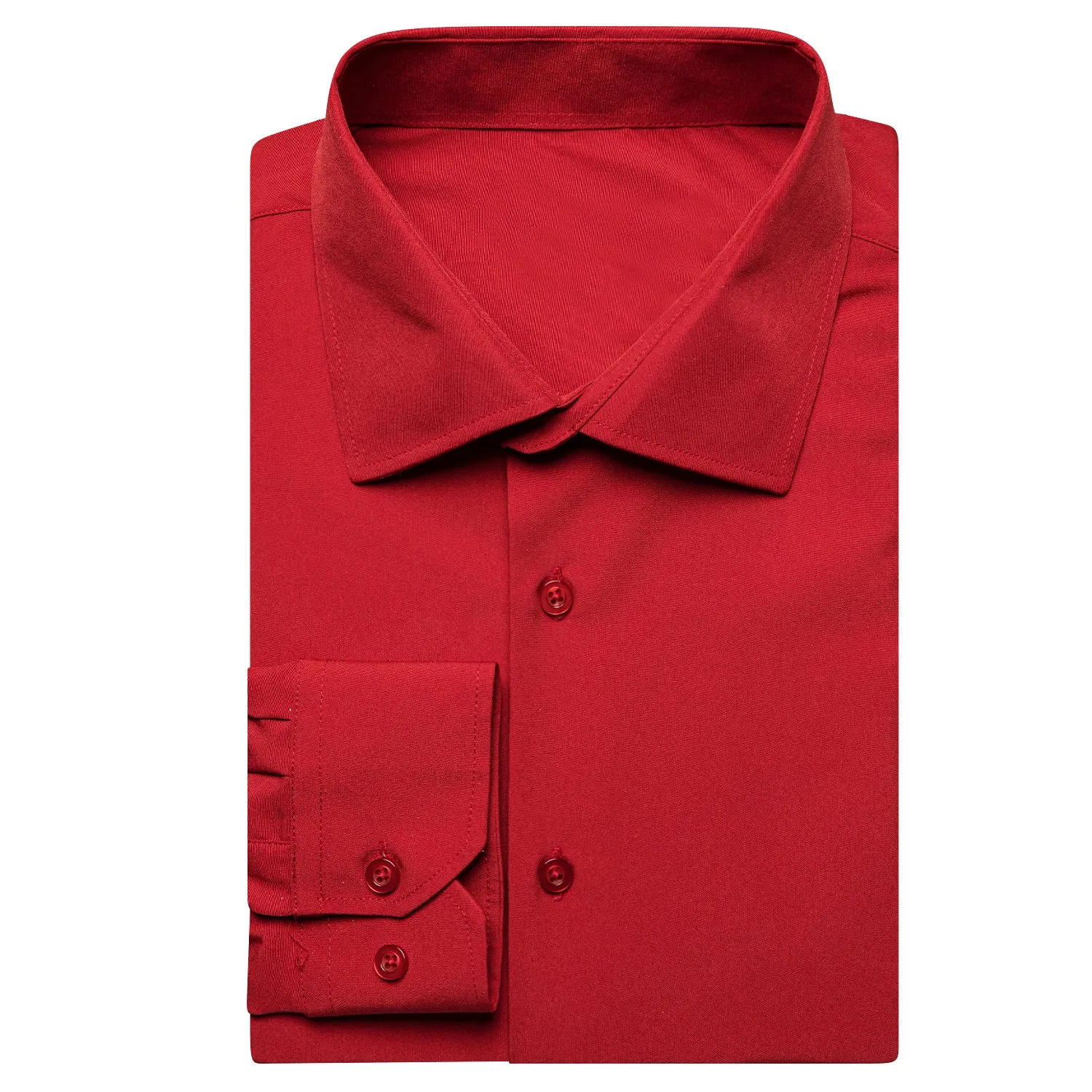 Hi-Tie Luxury Red Solid Men's Long Sleeve Dress Shirt for Wedding