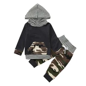 Hot sale Newborn Infant Baby Boy Camouflage Hoodie Striped T shirt Tops Pants Set Clothes