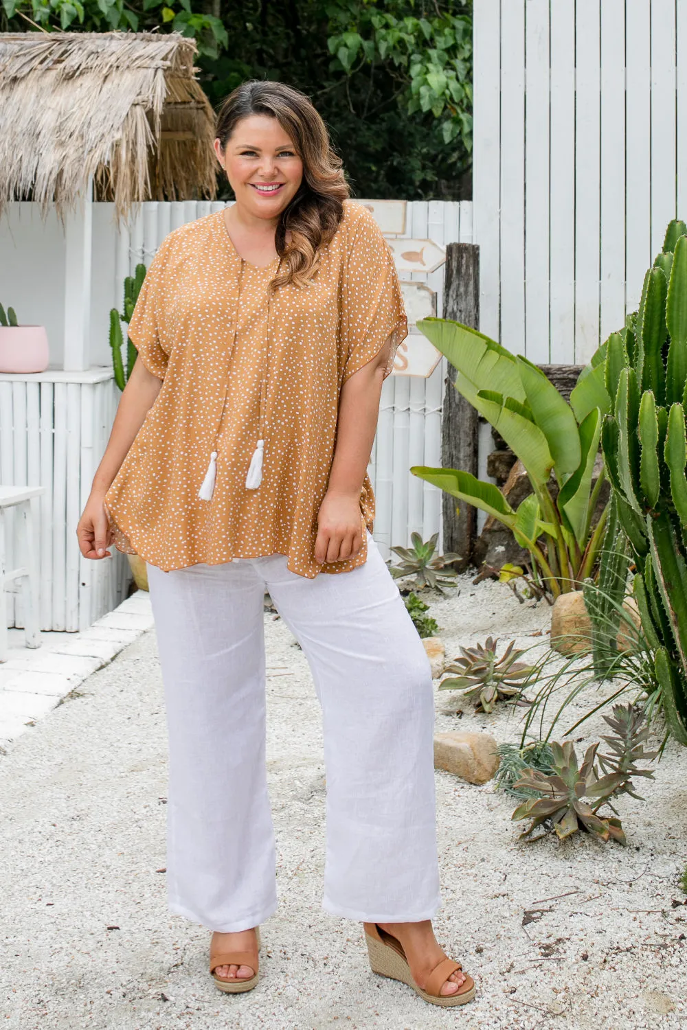 Kaftan Top - Caramel Messy Polka