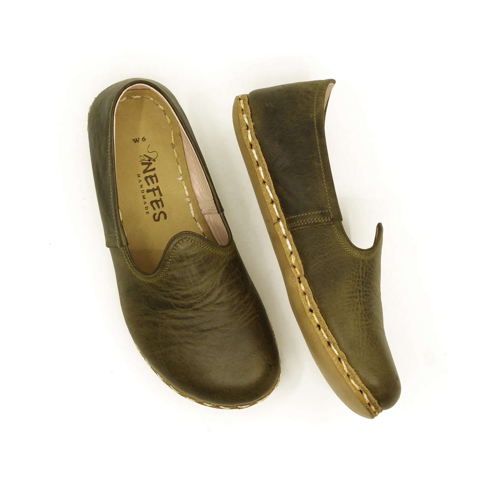 Military Green Barefoot Leather Shoes Flat for Women