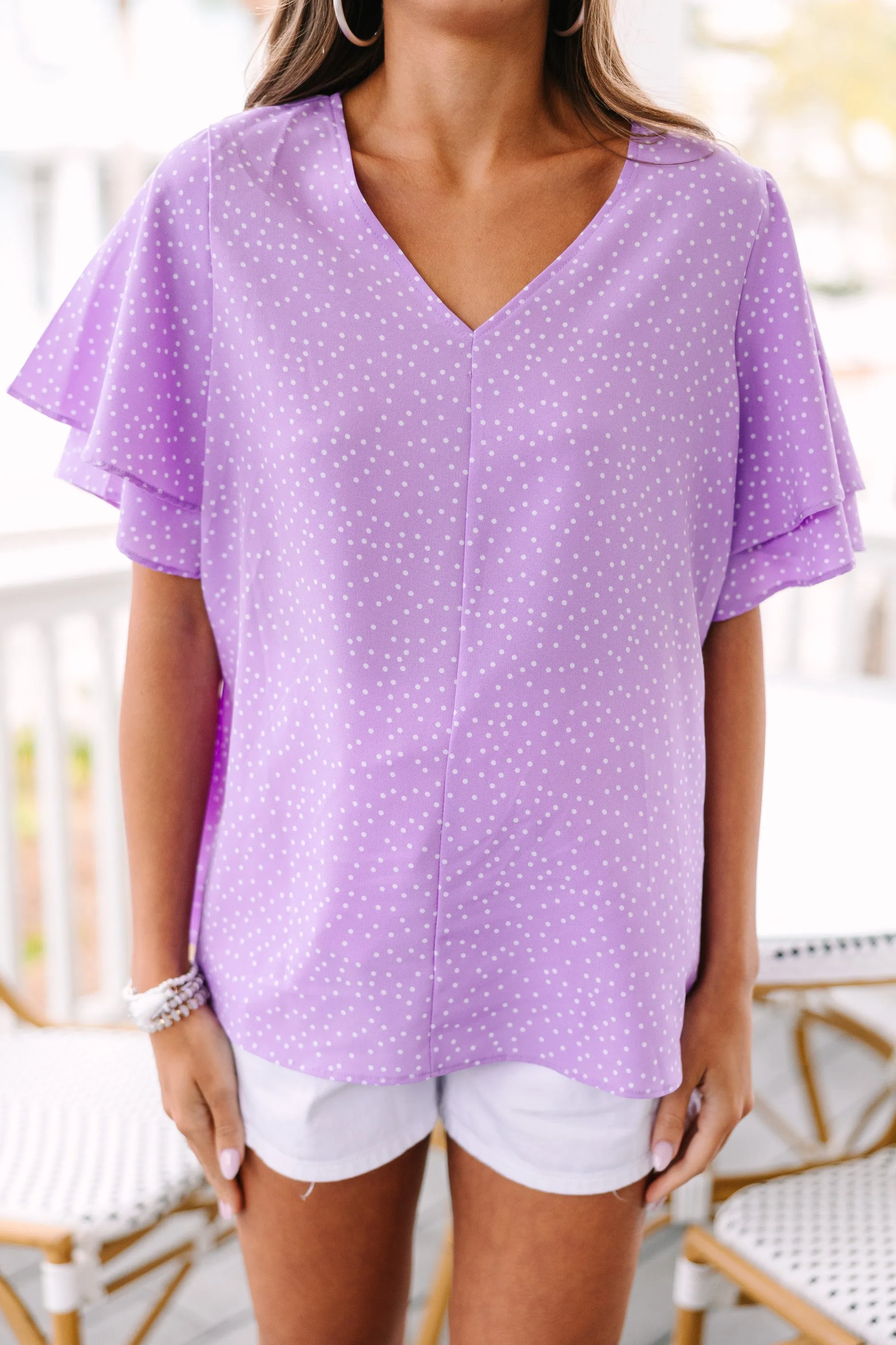 New Levels Lavender Purple Polka Dot Blouse