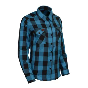 NexGen MNG21617 Women's Black and Aqua Long Sleeve Cotton Flannel Shirt