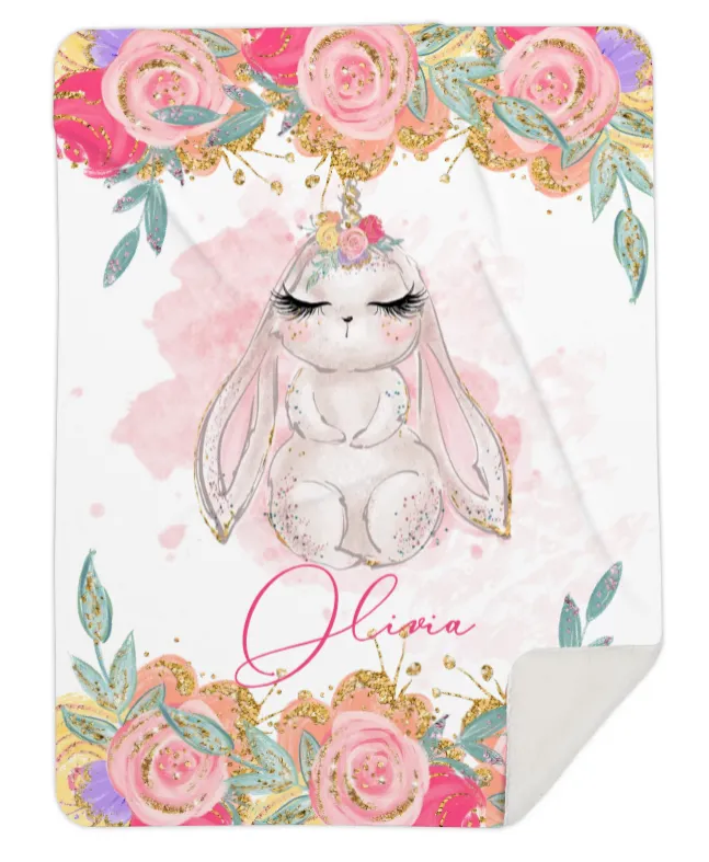 Personalised Unicorn Rabbit Fleece Blanket