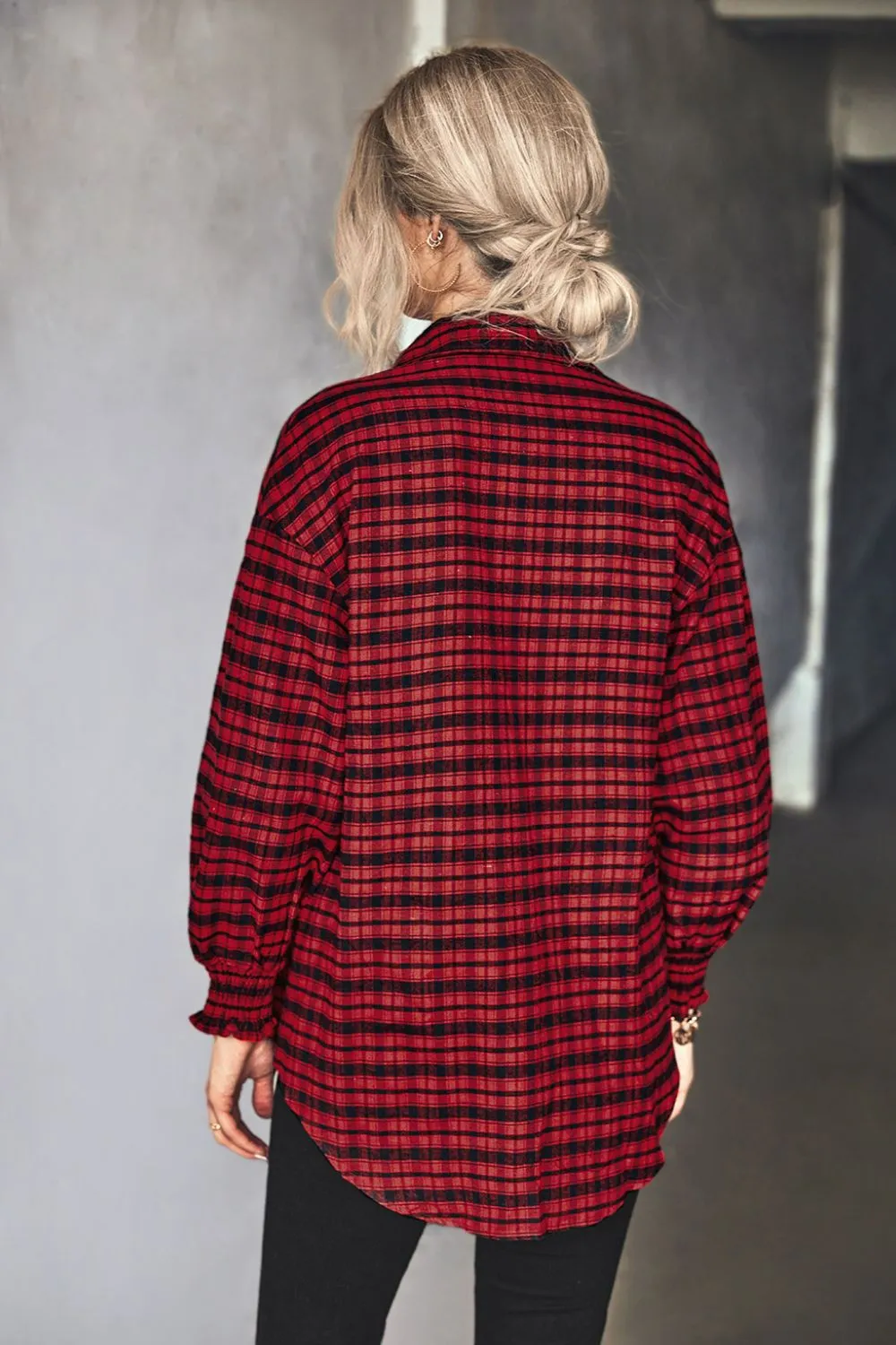 Plaid Button Front Dropped Shoulder Shirt