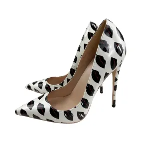 Pre Order:  Black Lips Printed Patent Pointed-Toe Shoes