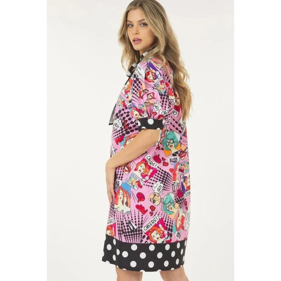 Print Midi Dress With Polka Dot Finish