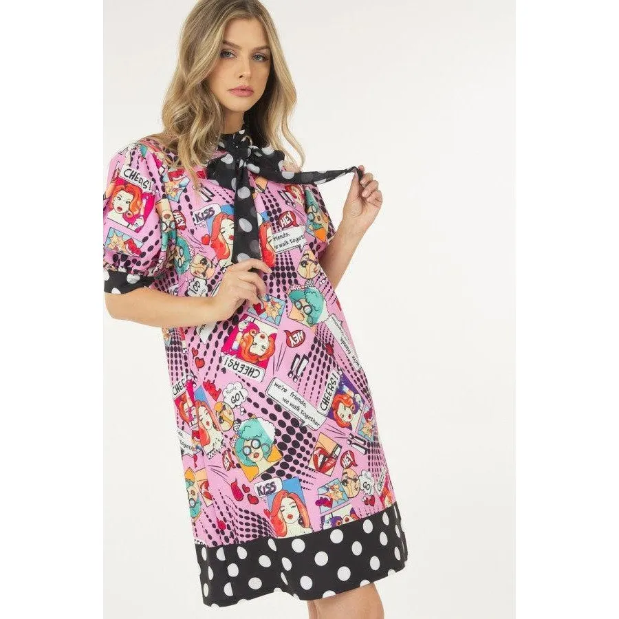 Print Midi Dress With Polka Dot Finish