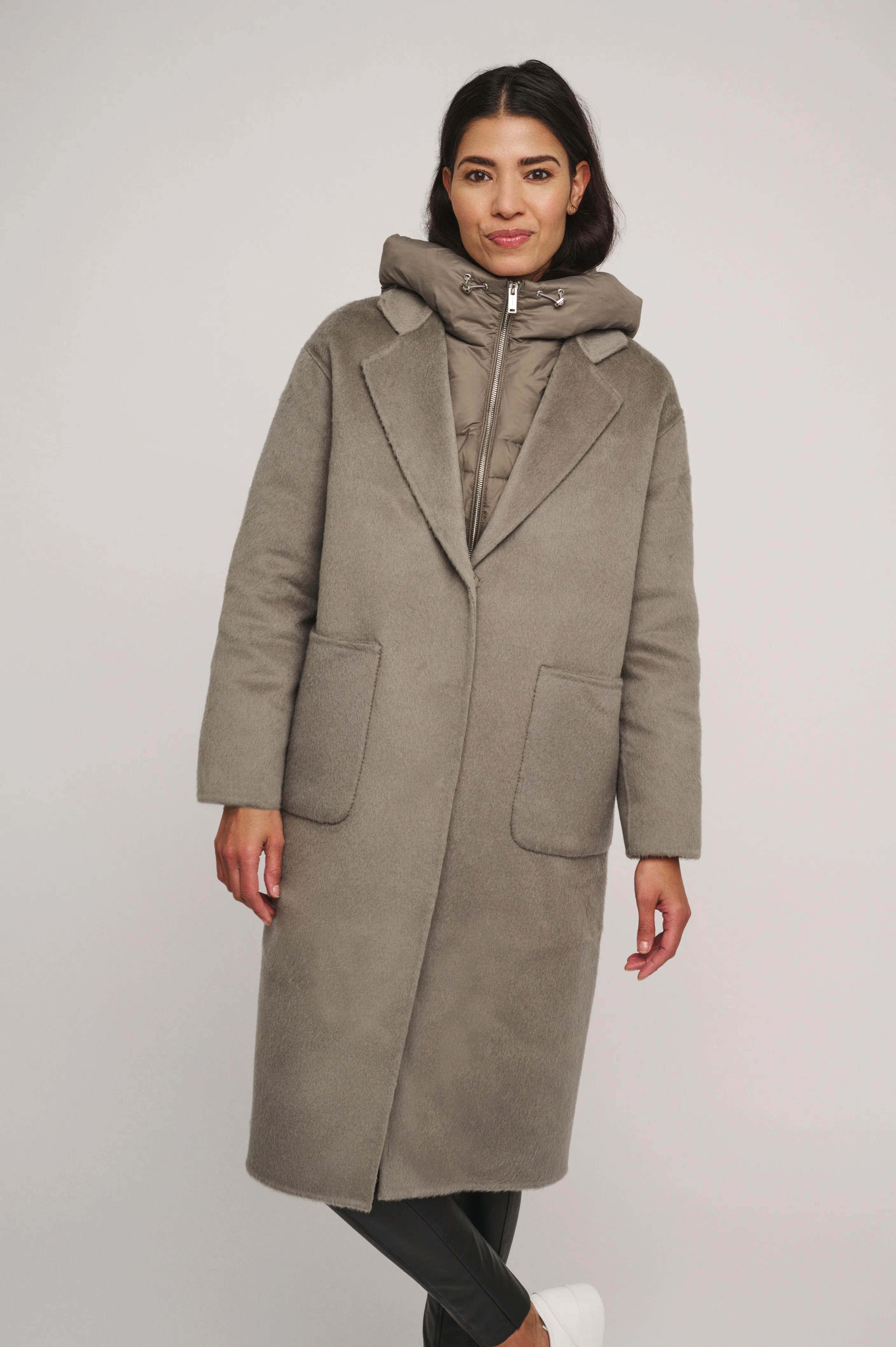 Reni 2 in 1 wool coat with removable down jacket in Dark Artichoke