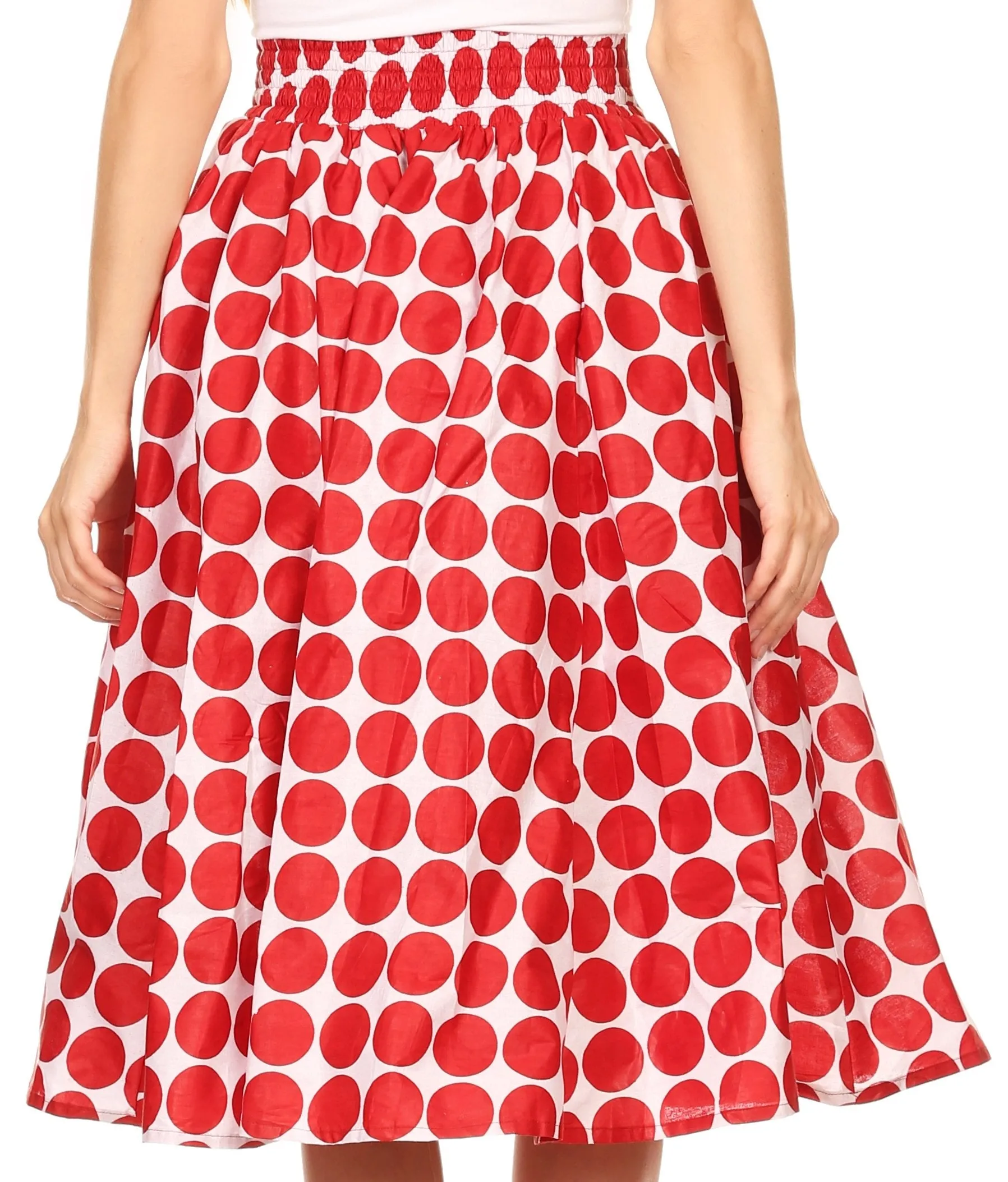 Sakkas Mahina Wax Print Polka Dot Full Circle Elastic Waist Midi Skirt