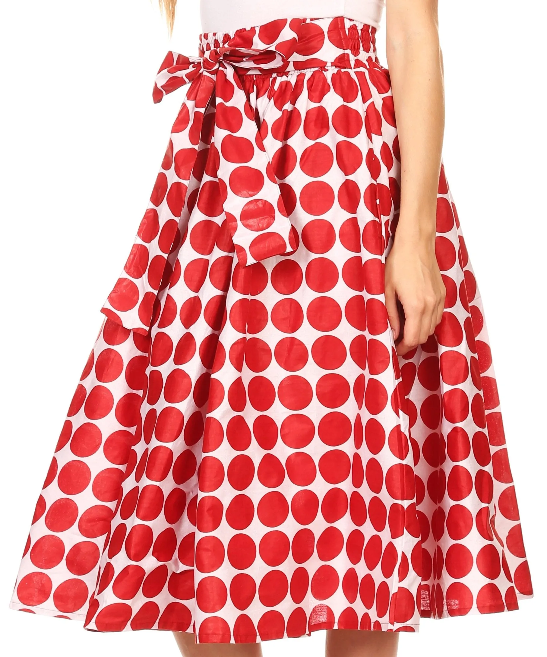 Sakkas Mahina Wax Print Polka Dot Full Circle Elastic Waist Midi Skirt