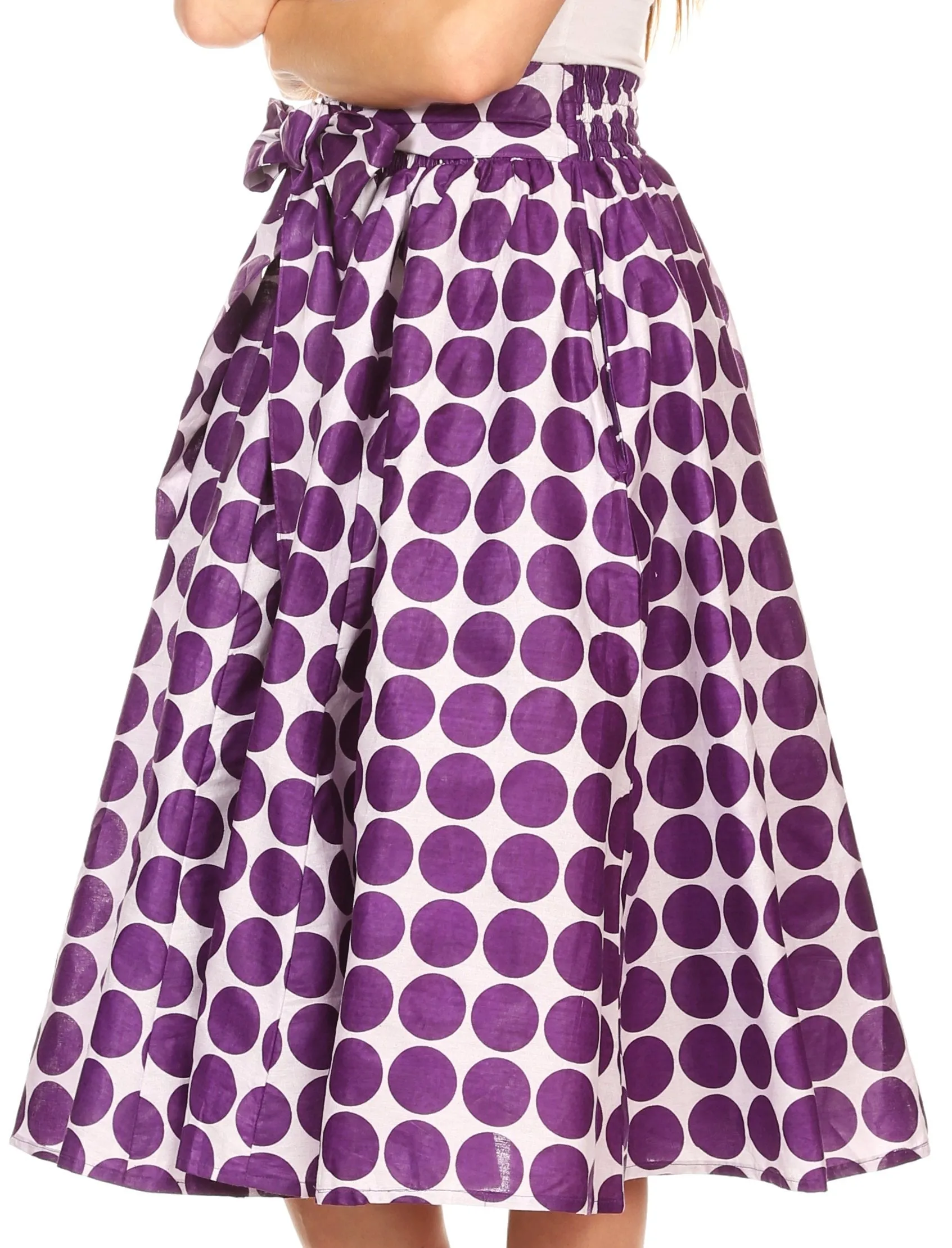 Sakkas Mahina Wax Print Polka Dot Full Circle Elastic Waist Midi Skirt