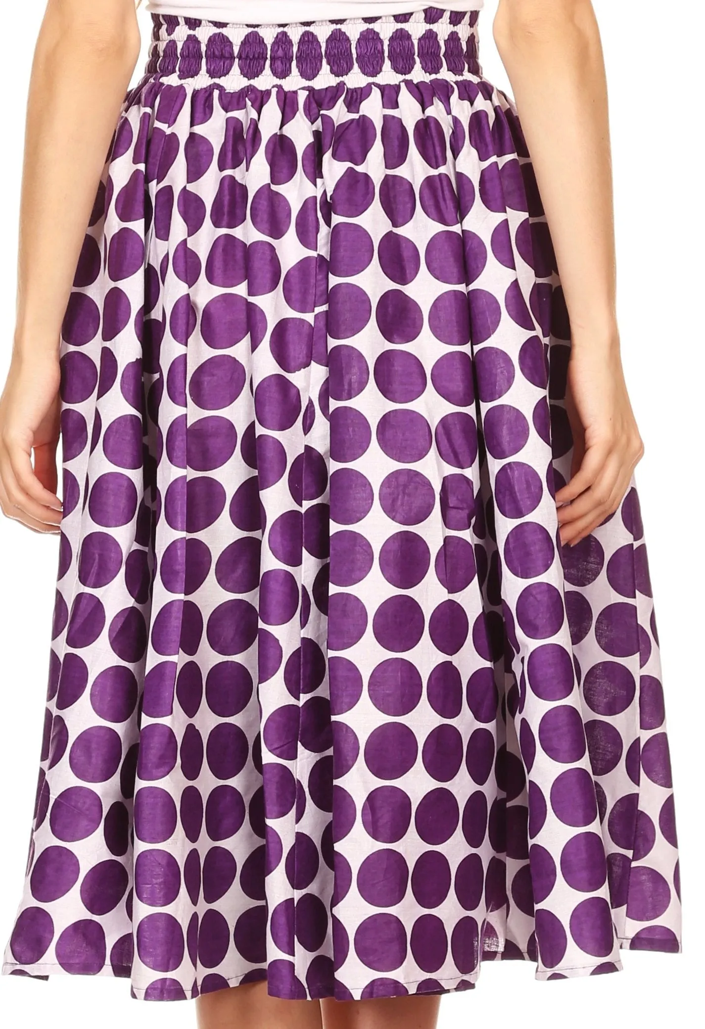 Sakkas Mahina Wax Print Polka Dot Full Circle Elastic Waist Midi Skirt