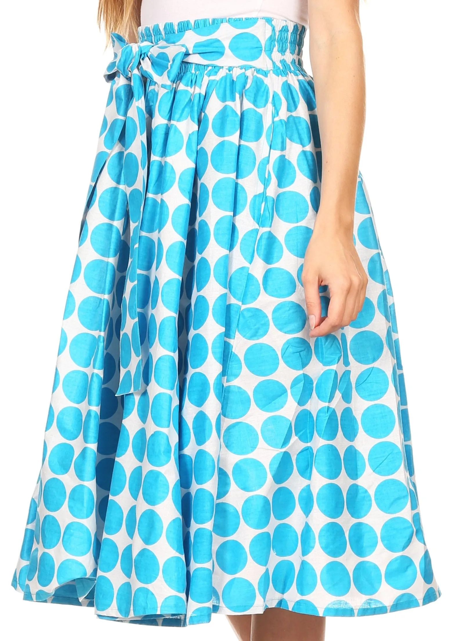 Sakkas Mahina Wax Print Polka Dot Full Circle Elastic Waist Midi Skirt