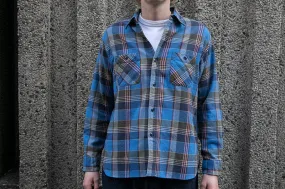 Sugar Cane L/S Twill Check Flannel Shirt - Blue