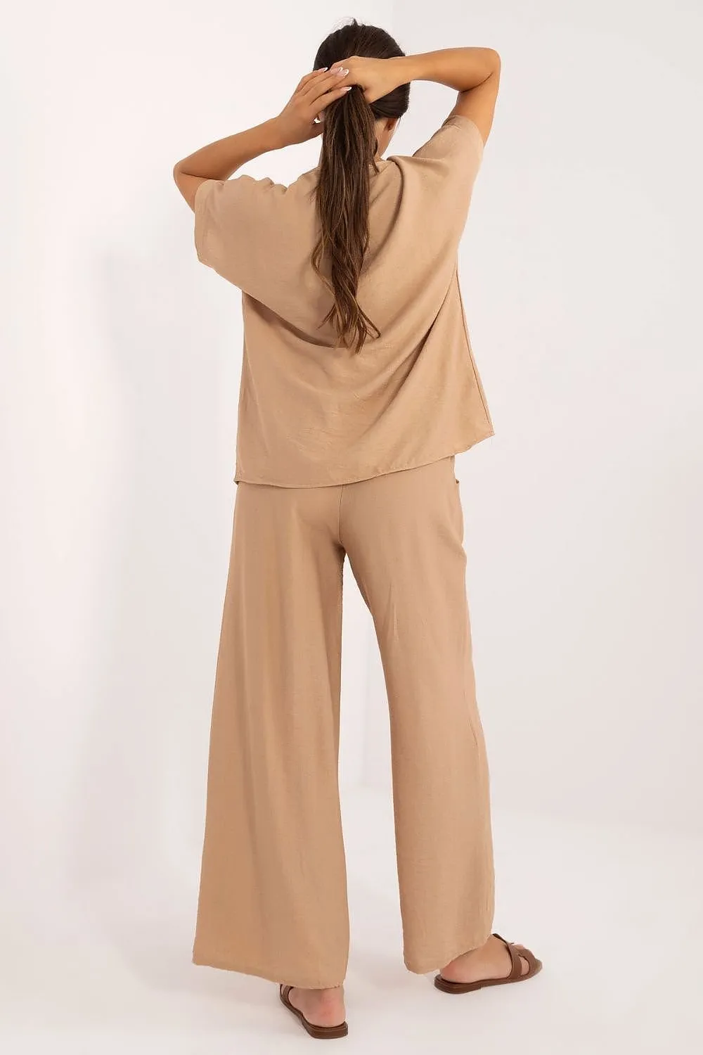 TEEK - Belted Necklace Top Pocketed Pants Set